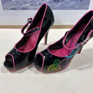 Black and Pink Peep Toe Heels